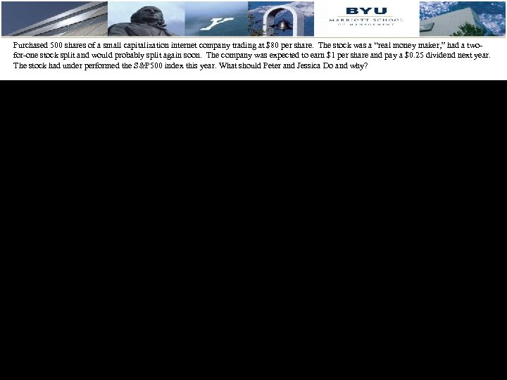 Purchased 500 shares of a small capitalization internet company trading at $80 per share.