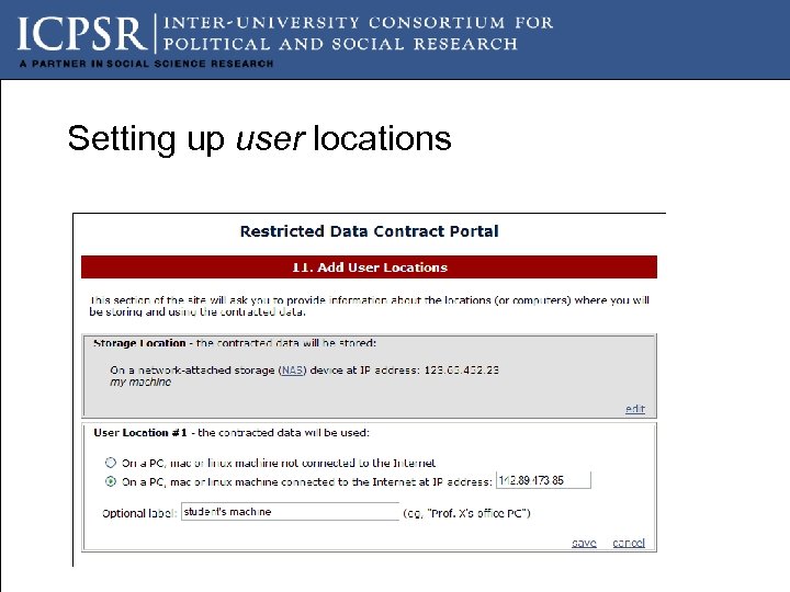 Setting up user locations 