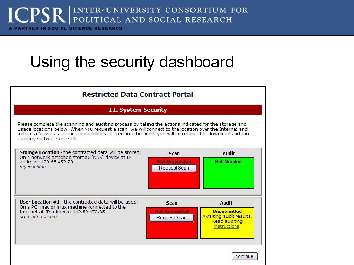 Using the security dashboard 