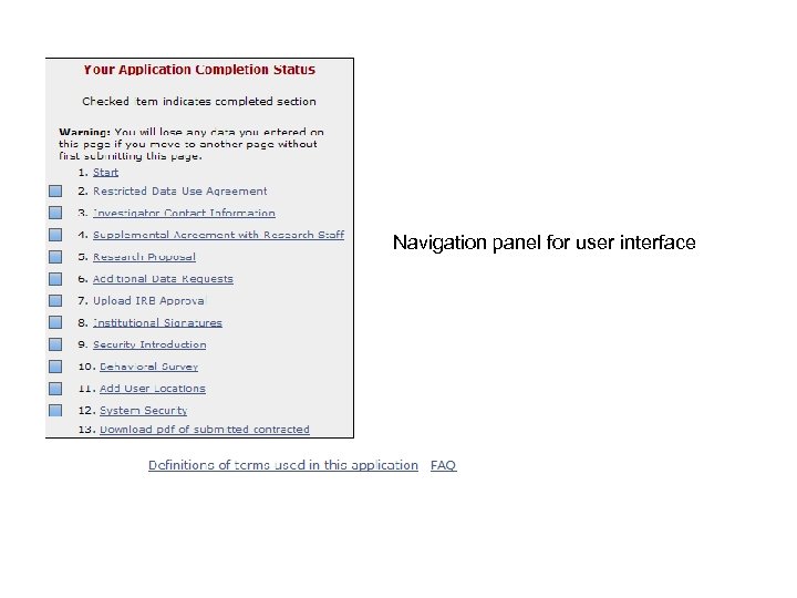 Navigation panel for user interface 