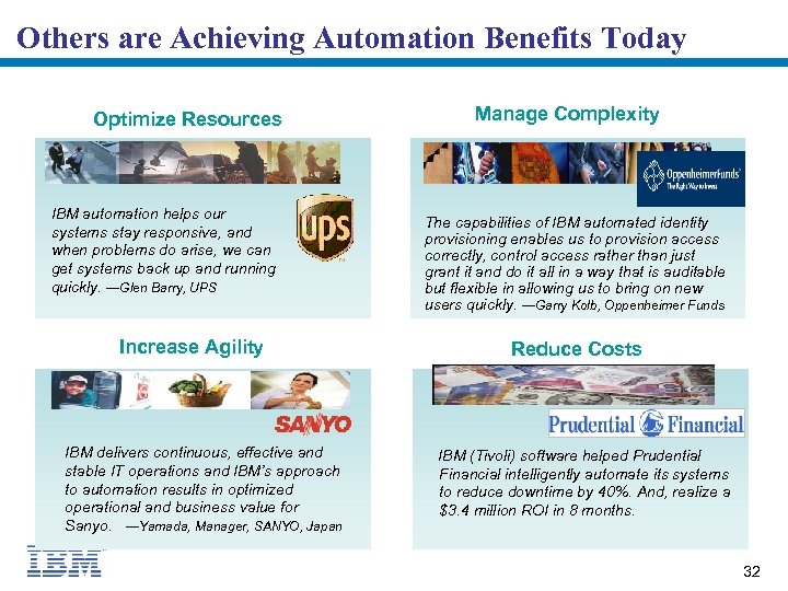 Others are Achieving Automation Benefits Today Optimize Resources IBM automation helps our systems stay