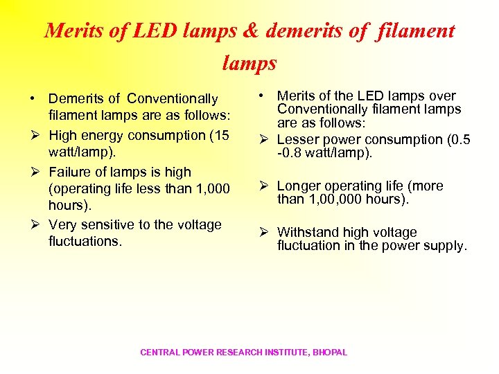 Merits of LED lamps & demerits of filament lamps • Demerits of Conventionally filament