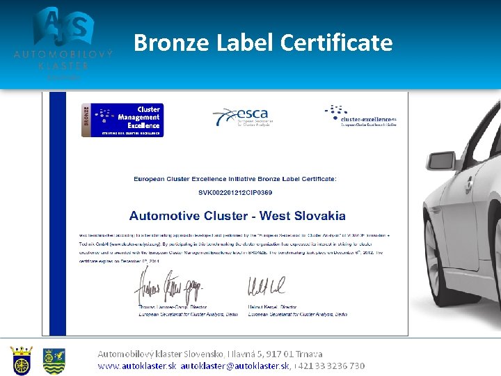 Bronze Label Certificate 