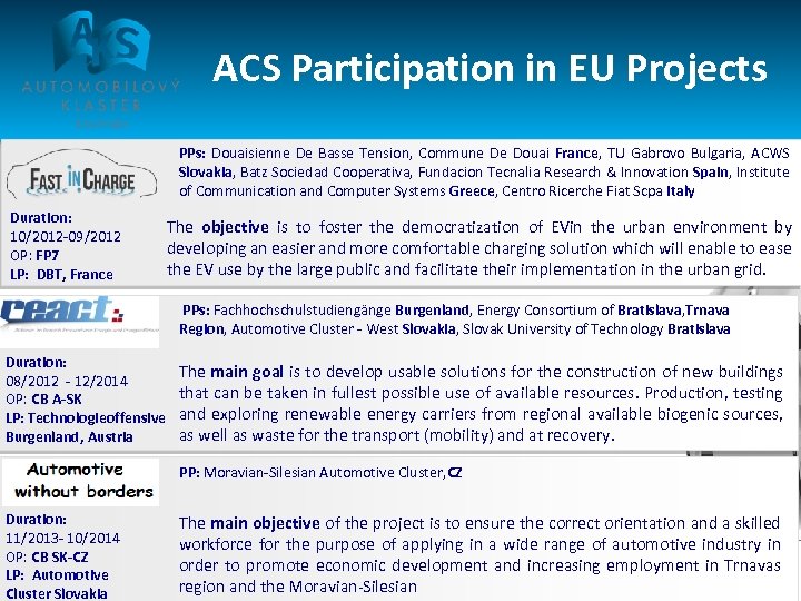 ACS Participation in EU Projects PPs: Douaisienne De Basse Tension, Commune De Douai France,