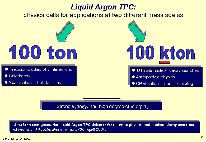 Liquid Argon TPC: physics calls for applications at two different mass scales l Precision