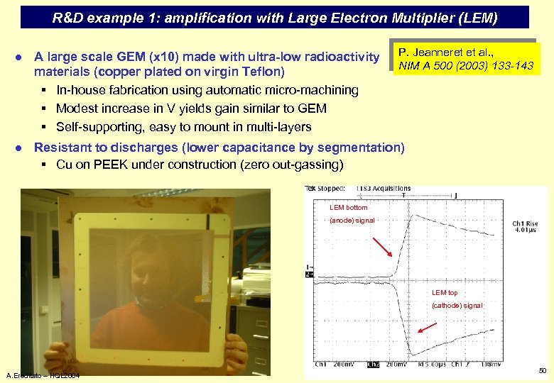 R&D example 1: amplification with Large Electron Multiplier (LEM) P. Jeanneret et al. ,