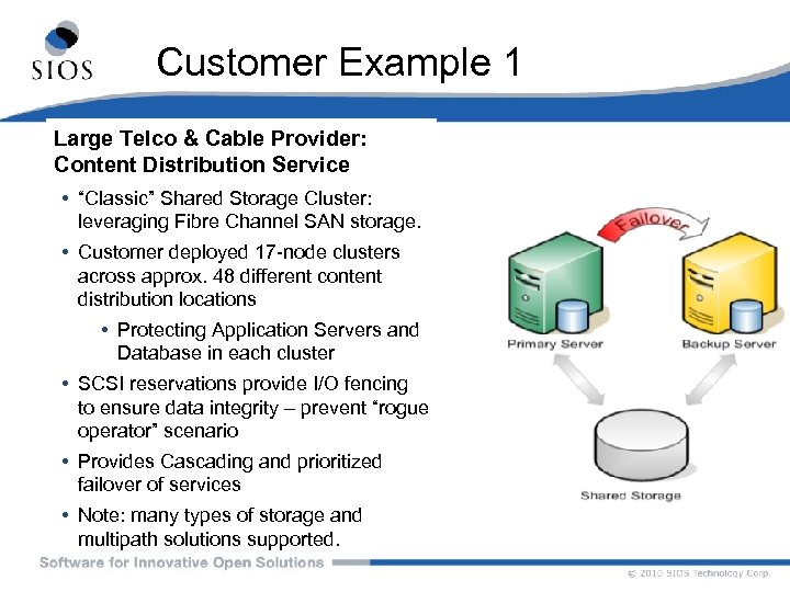 Customer Example 1 Large Telco & Cable Provider: Content Distribution Service • “Classic” Shared