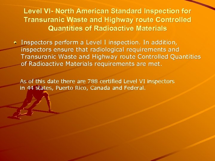Level VI- North American Standard Inspection for Transuranic Waste and Highway route Controlled Quantities