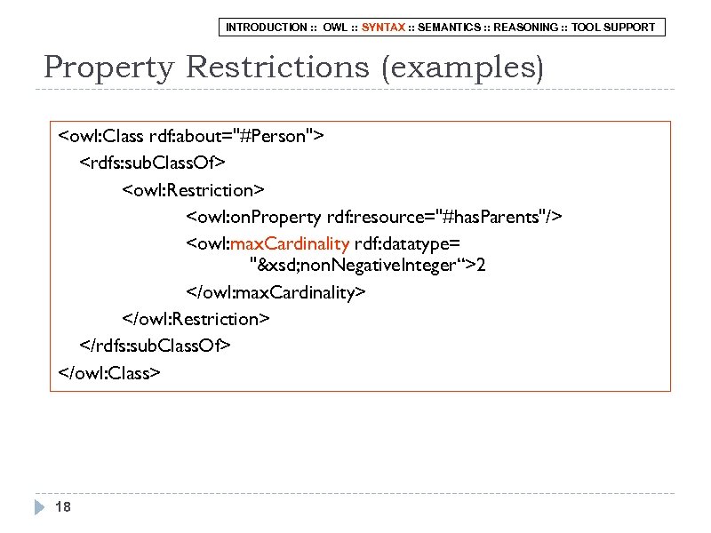 INTRODUCTION : : OWL : : SYNTAX : : SEMANTICS : : REASONING :