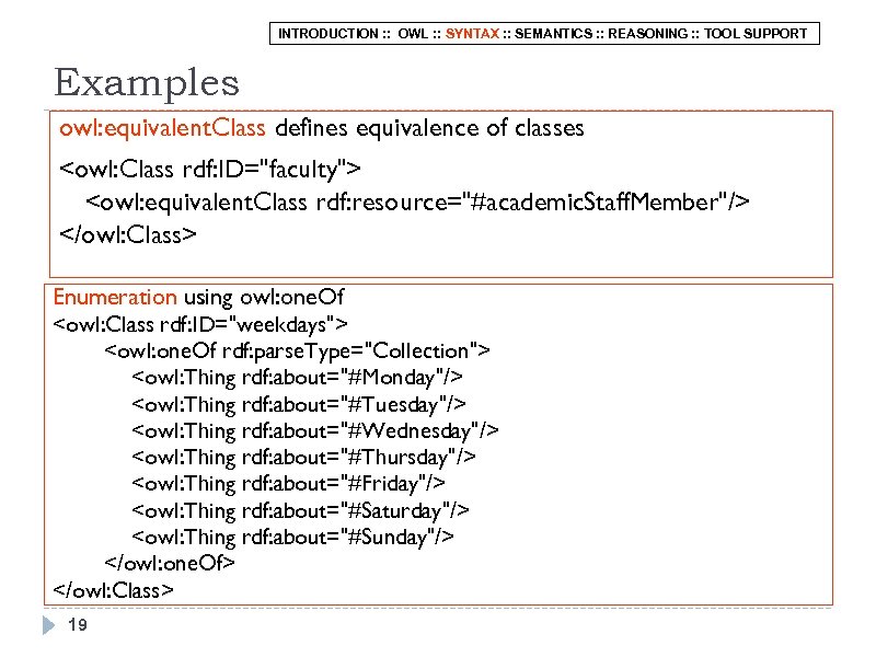 INTRODUCTION : : OWL : : SYNTAX : : SEMANTICS : : REASONING :