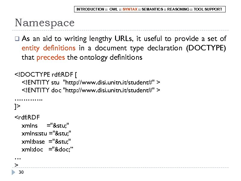 INTRODUCTION : : OWL : : SYNTAX : : SEMANTICS : : REASONING :