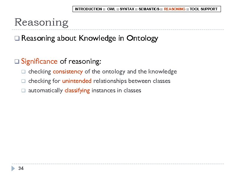 INTRODUCTION : : OWL : : SYNTAX : : SEMANTICS : : REASONING :