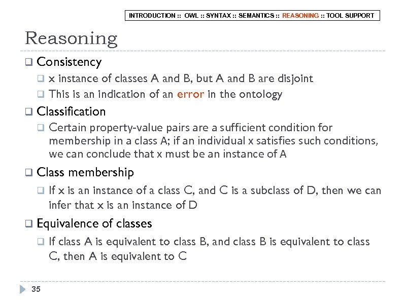 INTRODUCTION : : OWL : : SYNTAX : : SEMANTICS : : REASONING :