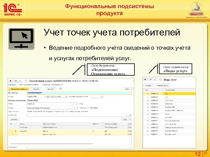 Функциональные подсистемы продукта Учет точек учета потребителей • Ведение подробного учета сведений о точках