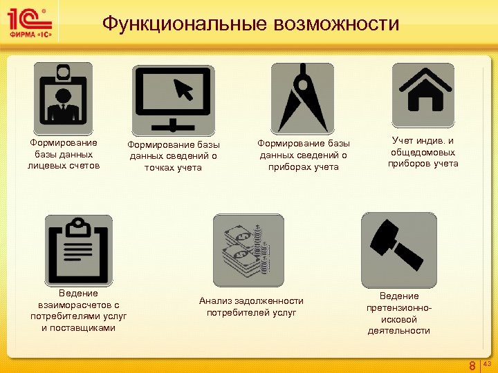 Функциональные возможности Формирование базы данных лицевых счетов Формирование базы данных сведений о точках учета