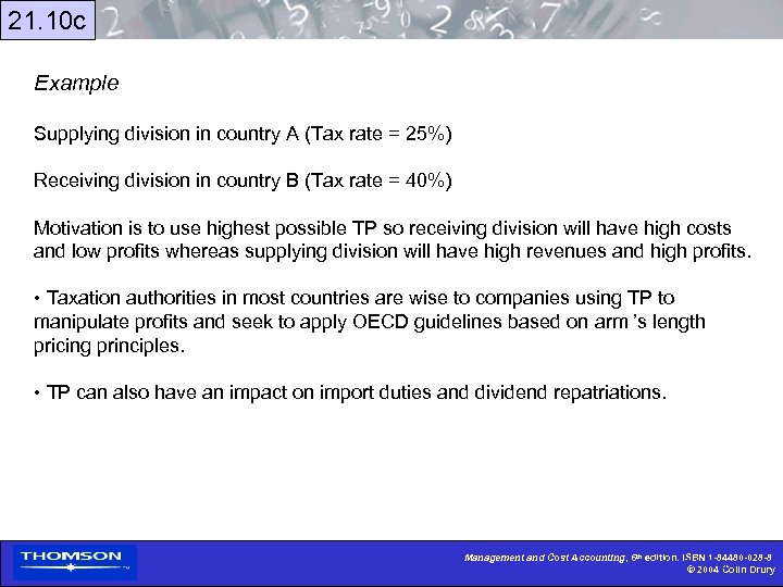 21. 10 c Example Supplying division in country A (Tax rate = 25%) Receiving