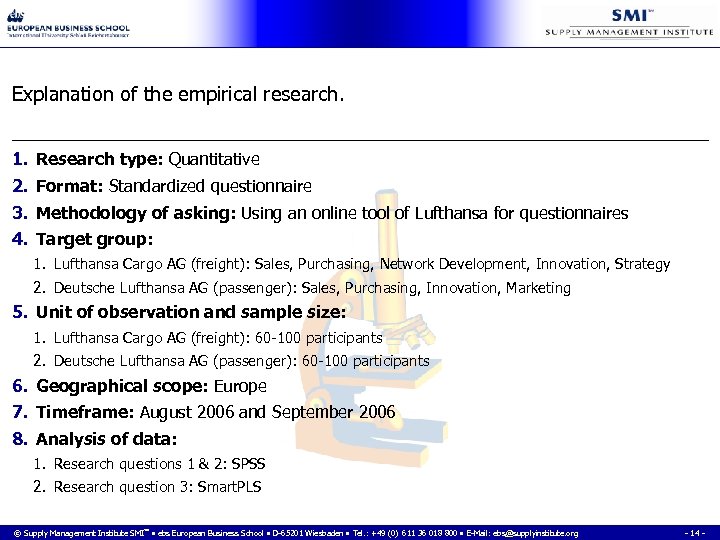 Explanation of the empirical research. 1. Research type: Quantitative 2. Format: Standardized questionnaire 3.