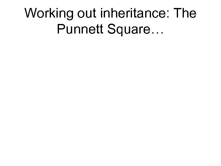 Working out inheritance: The Punnett Square… 