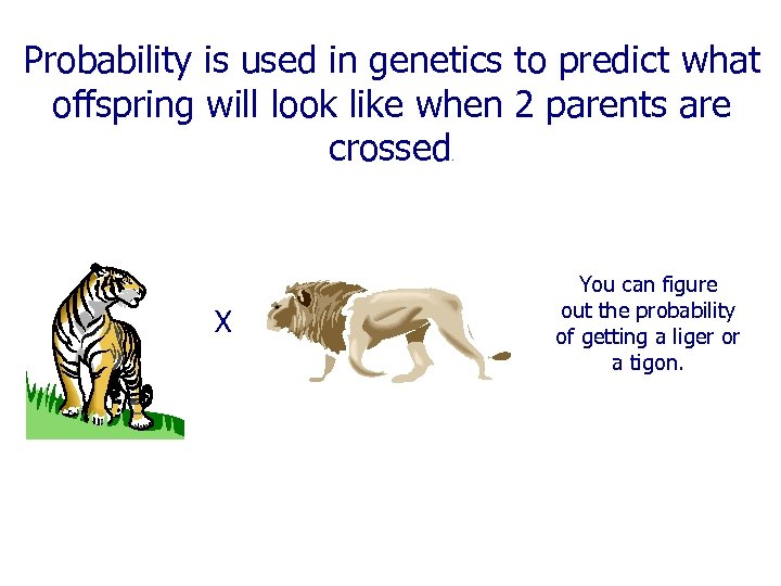 Probability is used in genetics to predict what offspring will look like when 2