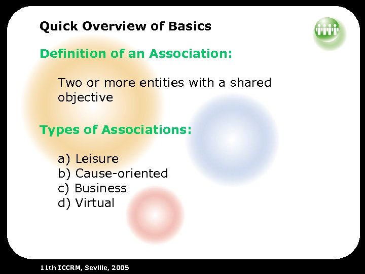 Quick Overview of Basics Definition of an Association: Two or more entities with a