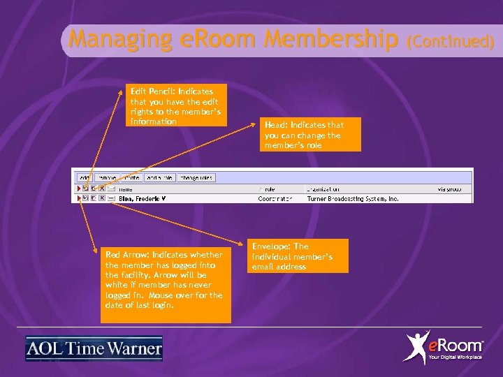 Managing e. Room Membership (Continued) Edit Pencil: Indicates that you have the edit rights