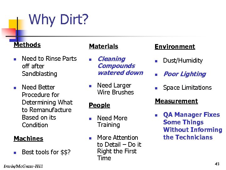 Why Dirt? Methods n n Need to Rinse Parts off after Sandblasting Need Better