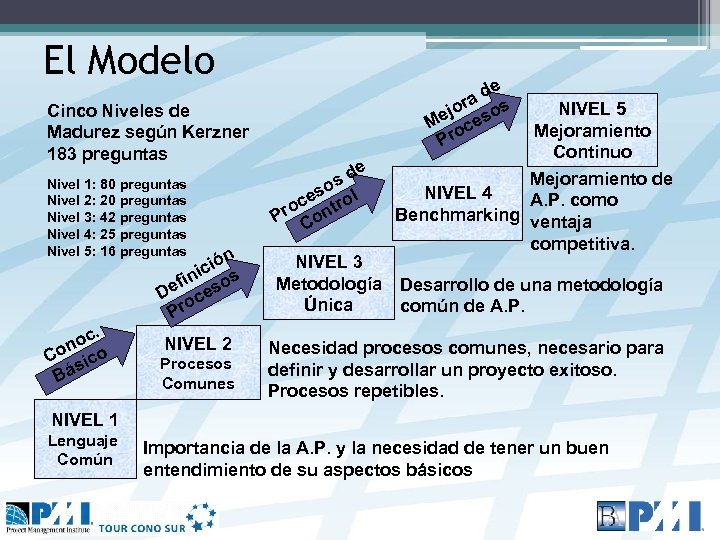 El Modelo Cinco Niveles de Madurez según Kerzner 183 preguntas Nivel 1: 80 preguntas