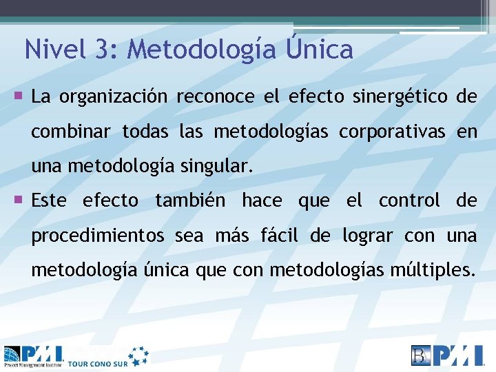 Nivel 3: Metodología Única La organización reconoce el efecto sinergético de combinar todas las