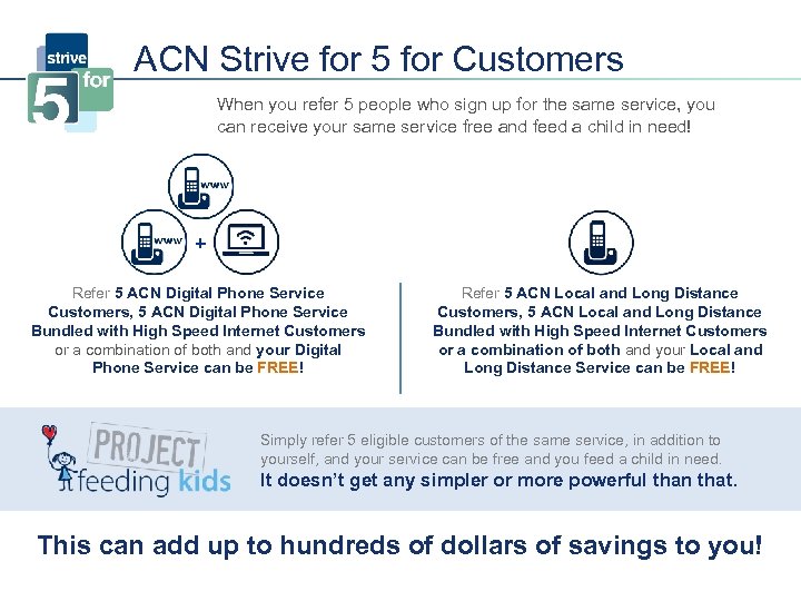 ACN Strive for 5 for Customers When you refer 5 people who sign up