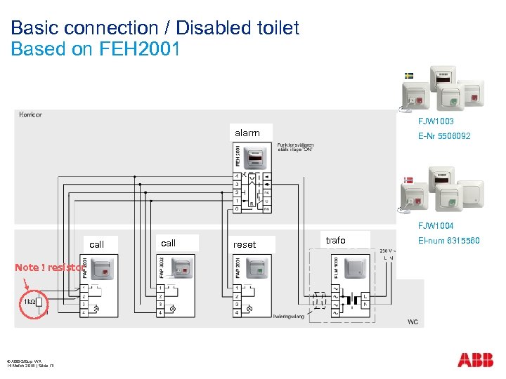 Basic connection / Disabled toilet Based on FEH 2001 FJW 1003 alarm E-Nr 5506092