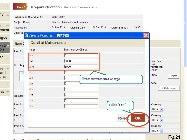 Enter maintenance charge Click “OK” Pg. 21 
