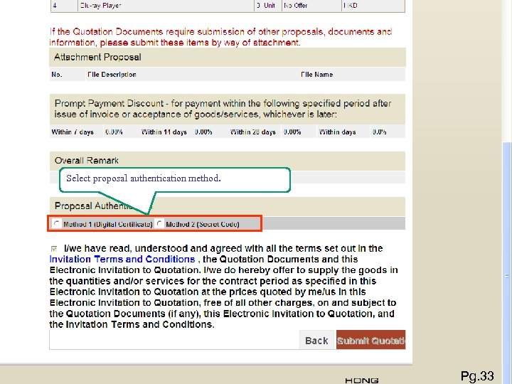 Select proposal authentication method. 第 33頁 Pg. 33 