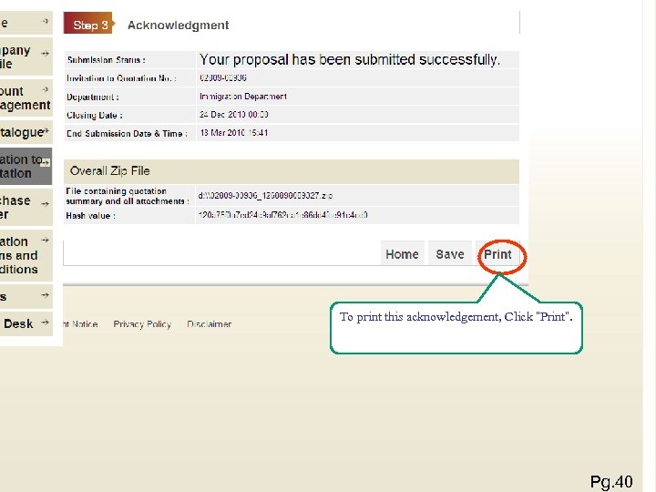 To print this acknowledgement, Click “Print”. 第 40頁 Pg. 40 