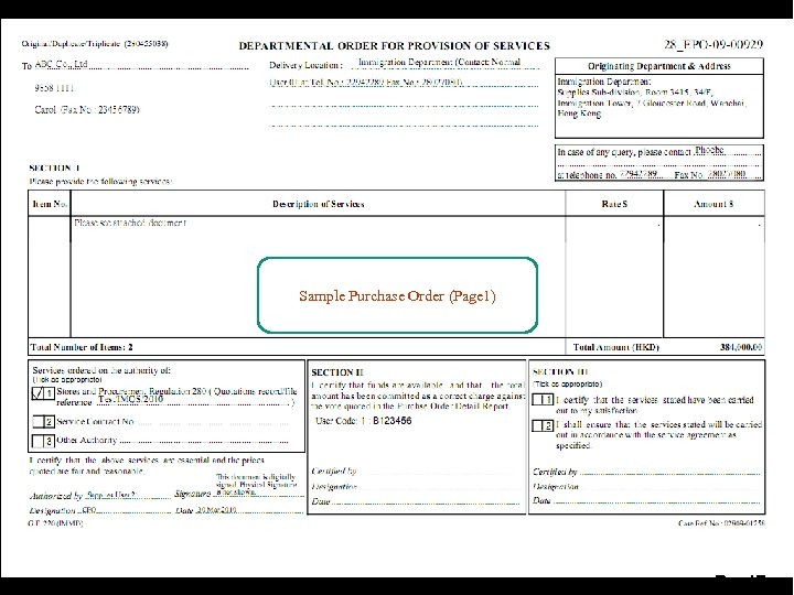 Sample Purchase Order (Page 1) Pg. 47 