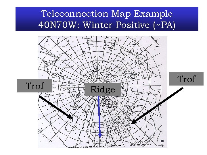 Teleconnection Map Example 40 N 70 W: Winter Positive (~PA) Trof Ridge 