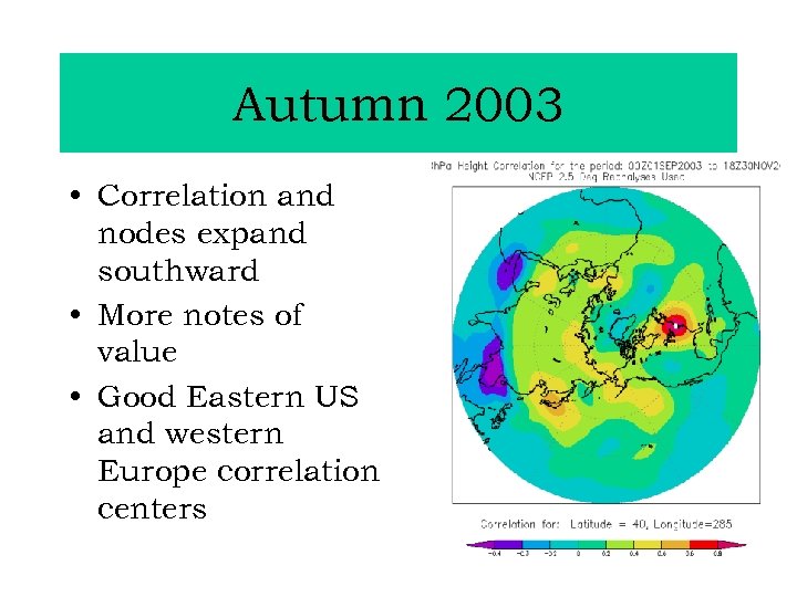 Autumn 2003 • Correlation and nodes expand southward • More notes of value •