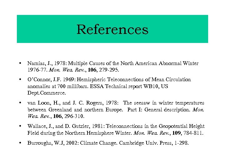 References • Namias, J. , 1978: Multiple Causes of the North American Abnormal Winter