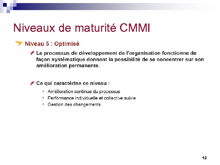 Niveaux de maturité CMMI 12 