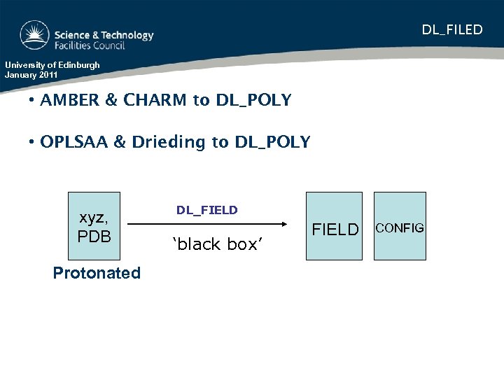 DL_FILED University of Edinburgh January 2011 • AMBER & CHARM to DL_POLY • OPLSAA