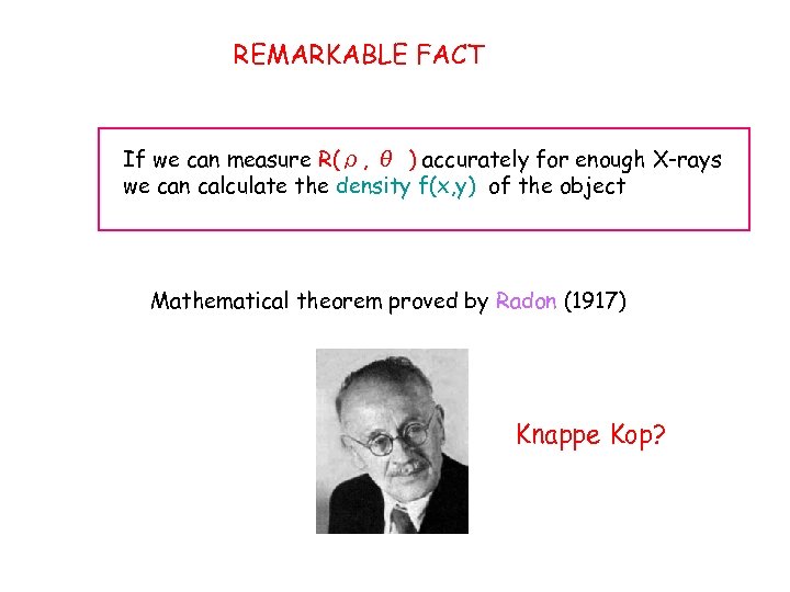 REMARKABLE FACT If we can measure R(ρ, θ ) accurately for enough X-rays we