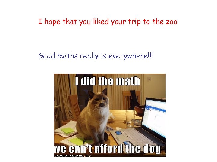 I hope that you liked your trip to the zoo Good maths really is