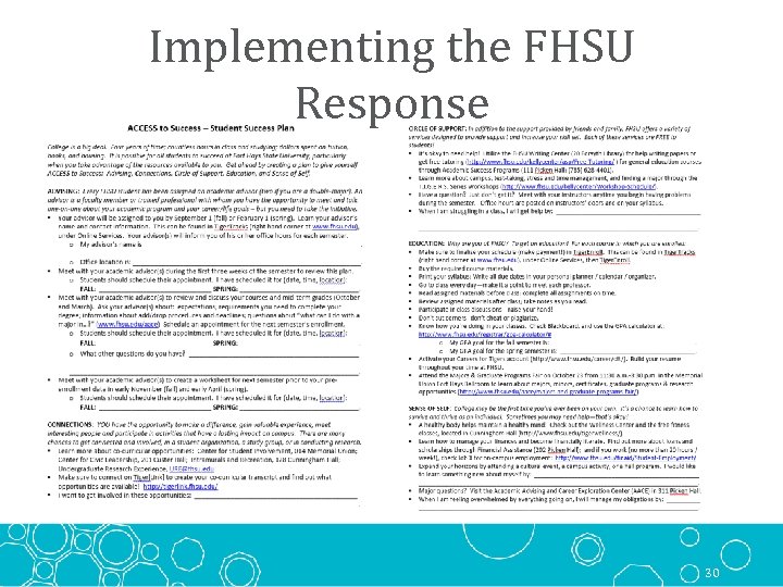 Implementing the FHSU Response 30 