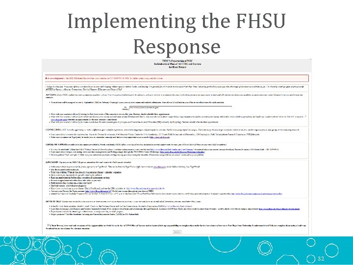 Implementing the FHSU Response 32 