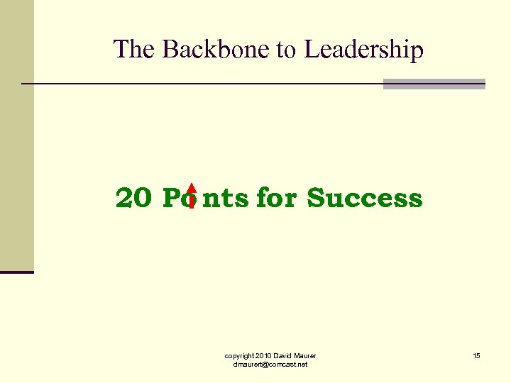 The Backbone to Leadership 20 Po nts for Success copyright 2010 David Maurer dmaurert@comcast.