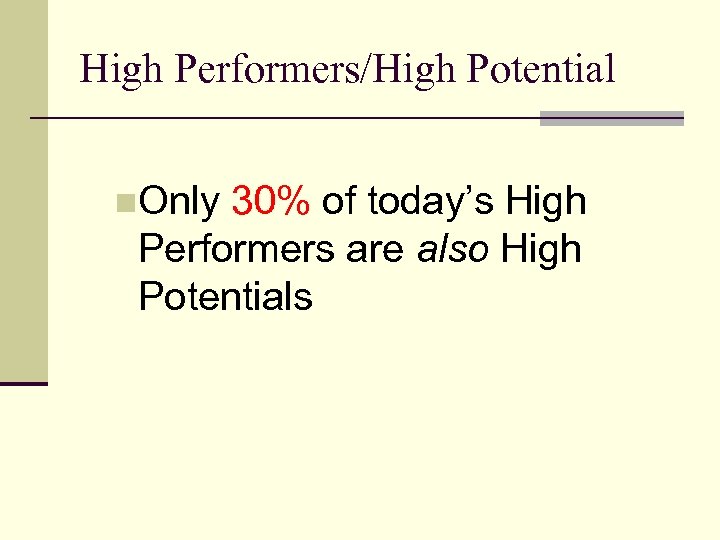High Performers/High Potential n. Only 30% of today’s High Performers are also High Potentials