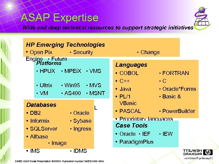 ASAP Expertise Wide and deep technical resources to support strategic initiatives HP Emerging Technologies