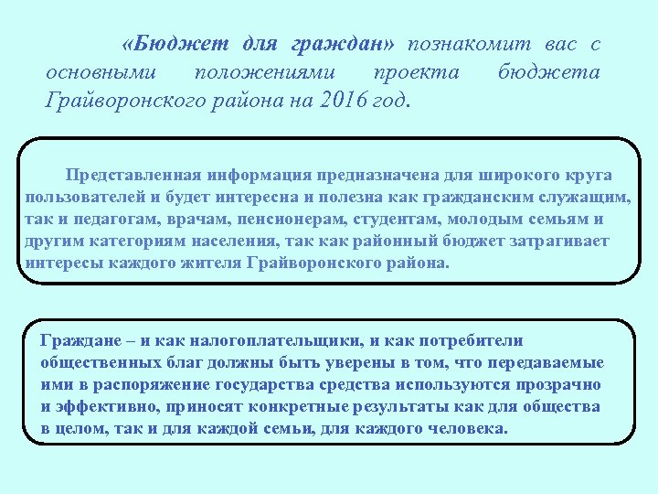  «Бюджет для граждан» познакомит вас с основными положениями проекта бюджета Грайворонского района на