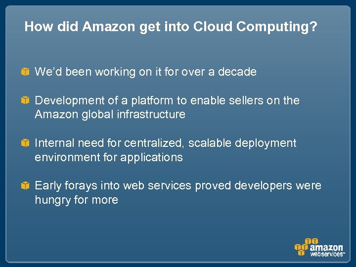 How did Amazon get into Cloud Computing? We’d been working on it for over