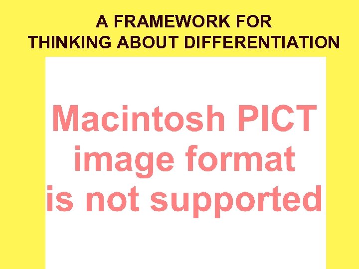A FRAMEWORK FOR THINKING ABOUT DIFFERENTIATION 