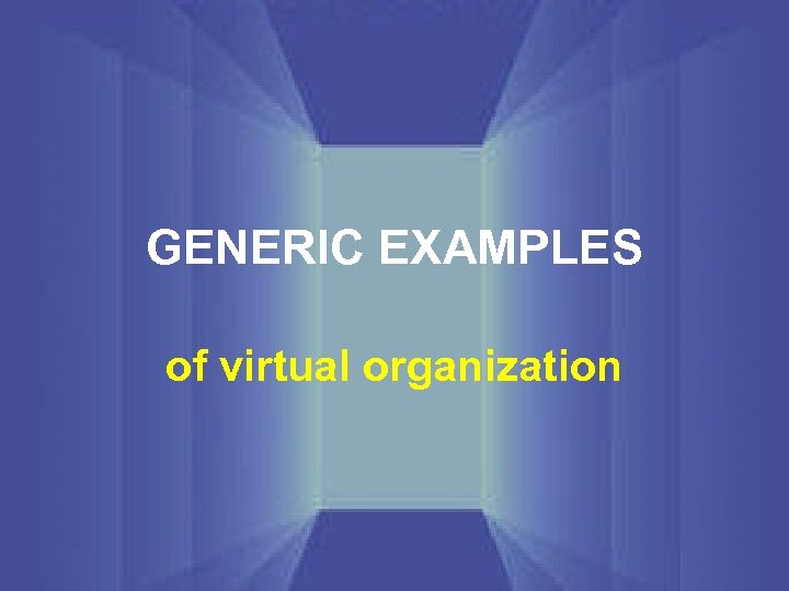 GENERIC EXAMPLES of virtual organization 